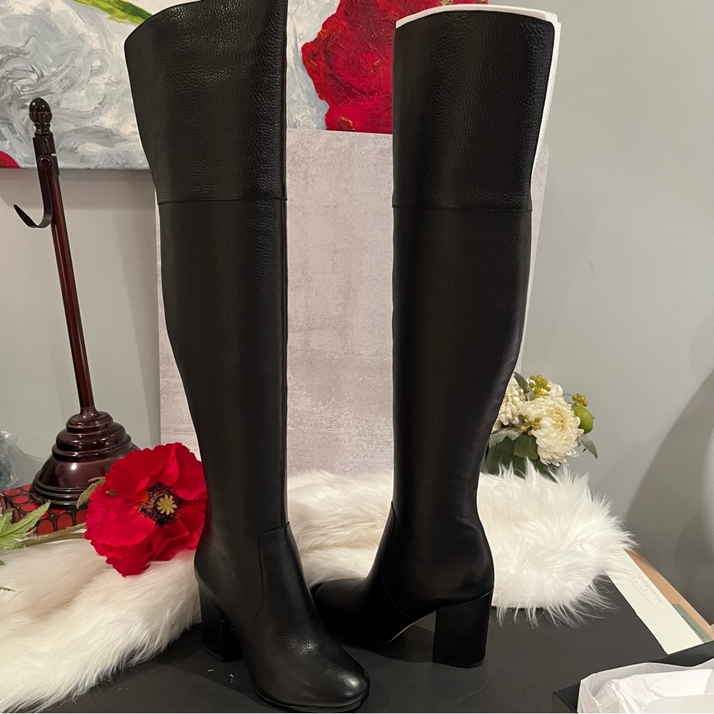 NEW Via Spiga Beline Black Pebbled Leather Over The Knee Boots Sz 5.5 NIB - Picture 12 of 16